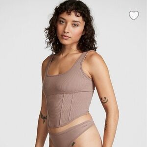 VS PINK The Cinched Corset Top- Iced Coffee